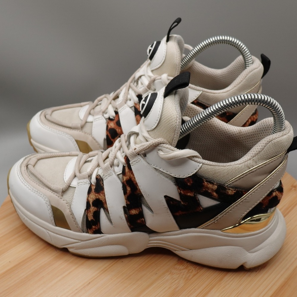 Michael Kors Shoes Womens 8M White Leopard Print Georgie Trainer Sneakers Flaws